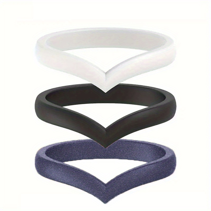Heart Shaped Silicone Ring Set for Women - 3 Pack Comfortable Wedding Bands